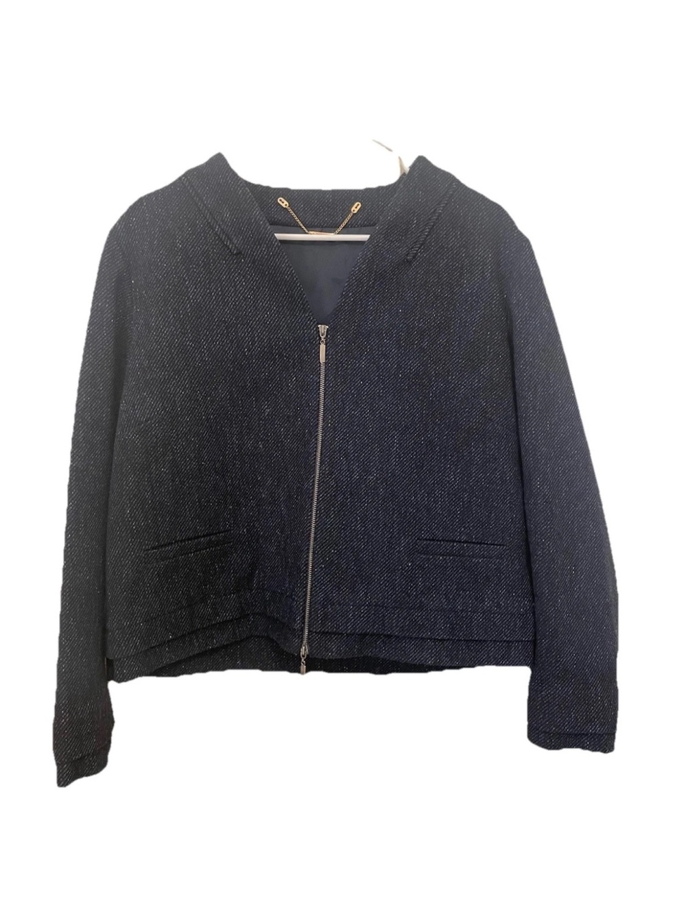 JB Collection Women’s Dark Navy Tweed Full Zip Jacket Career Work